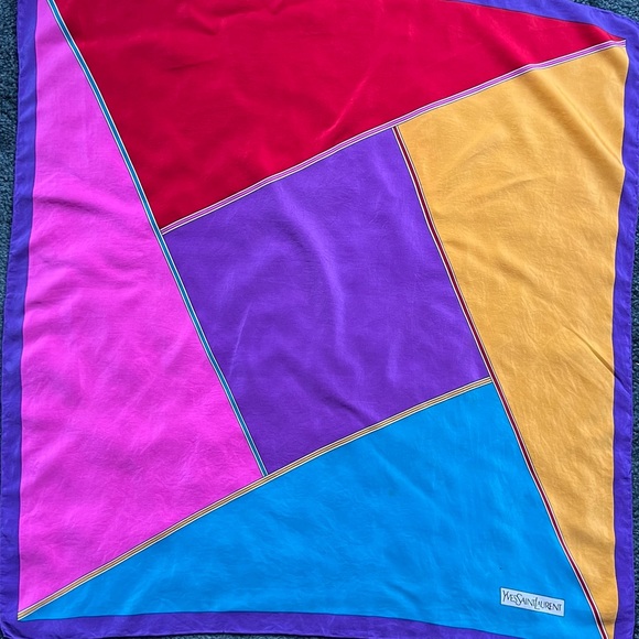 YvesSaintLaurent 100% Silk Scarf. Multicolor. Hand Rolled. Made in Italy. - Picture 7 of 15